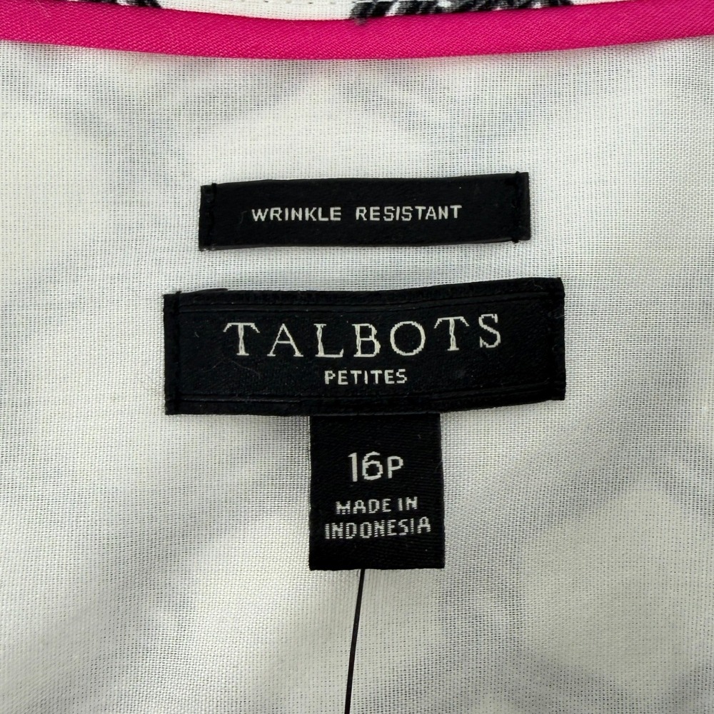 Talbots Wrinkle Resistant Long Sleeve Button Blouse White Black Women 16 Petite - Picture 5 of 8